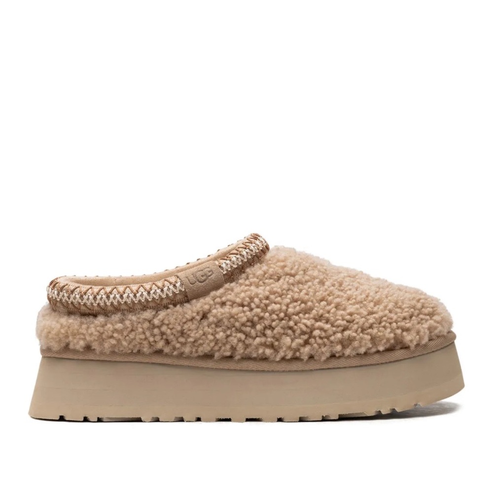 UGG Tan Shearling Platform slippers tazz maxi curly sand
